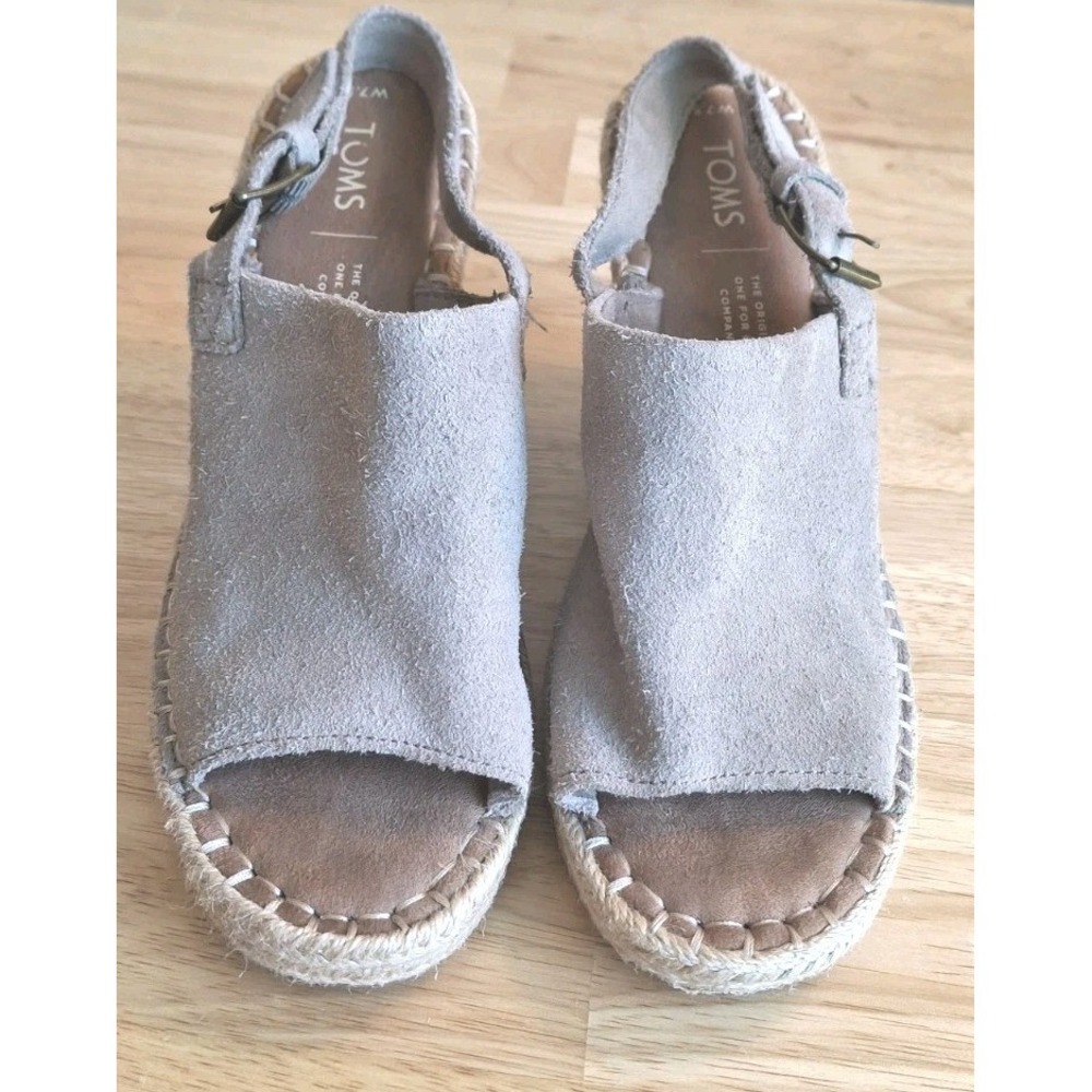 TOMS Monica Desert Taupe Suede Wedge Sandal 7.5